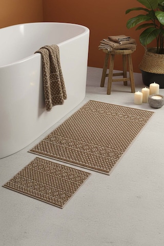İskandinav Desen 2 Li Banyo & Klozet Paspas Takımı Kahverengi