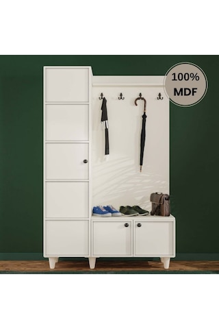Zambak Mdf Raflı Askılıklı Ayaklı Tasarım Portmanto Ayakkabılık Krem