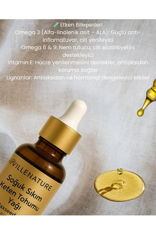 Villenature Soğuk Sıkım Keten Tohumu Yağı Flaxseed Oil Linum Usitatissimum 50 Ml
