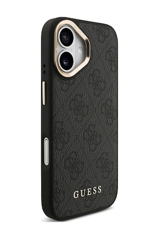 Apple Uyumlu iPhone 17 Kılıf Guess Lisanslı M-safe Özellikli 4g Metal Büyük Logolu Kartlıklı Kapak Siyah Siyah