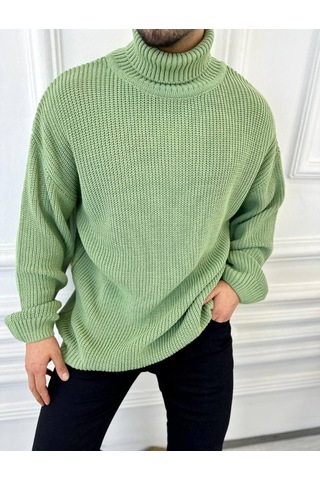 Elku Moda Boğazlı Erkek Kazak Oversize Balıkçı Yaka Geniş Salaş Triko Kazak Yeşil
