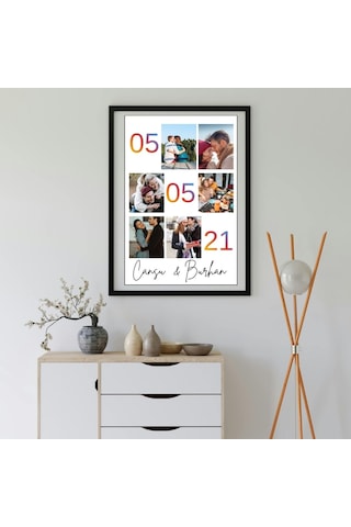 Sevgiliye Hediye Kişiye Özel İsim Yazılı Yapışkanlı Çerçeve Tablo 20x30 - Fotoğraf Kolajlı Duvar Dekoru