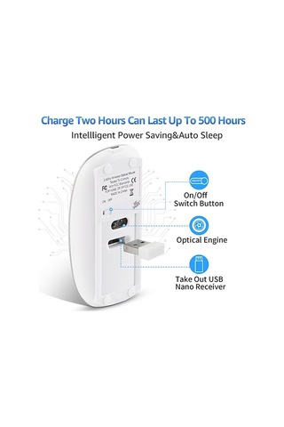 Prestigegoods Tip-c Adaptörlü 2.4g Kablosuz Optik Mouse, Şarj Edilebilir, Alüminyum, Usb & Type-c Uyumlu Diğer