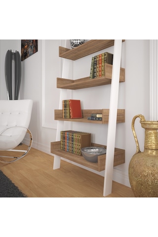 Pasifichome Only Raflı Koyu Meşe Merdiven Kitaplık / Duvara Monte Kitaplık