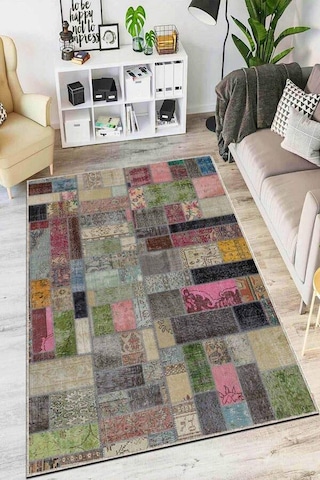 Renkli Kaymaz Tabanlı Yıkanır Patchwork Mutfak Halısı Ar1061n11 Çok Renkli