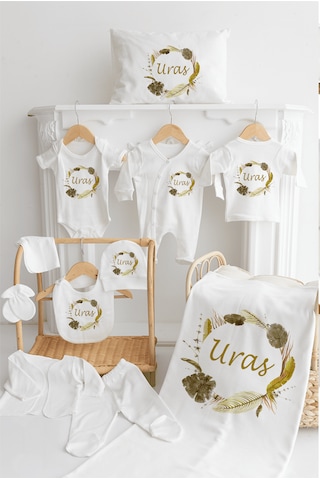 Bebewini Pamuk Baskılı 11'li İsimli Hastane Çıkışı M22 Ekru