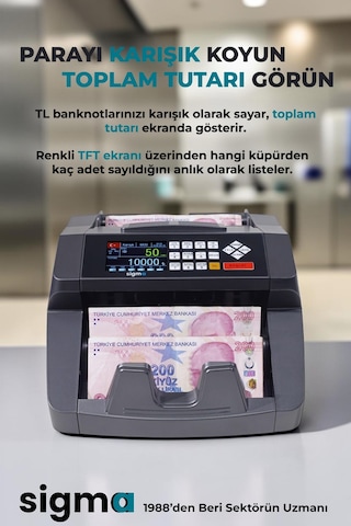 SC7520 Karışık Para Sayma Makinesi, TL Karışık, Euro ve Usd Adet Sayım + Müşteri Ekranı