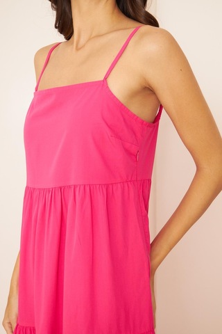 Fuşya İnce Askılı Katlı Elbise Dm1034 Fuşya