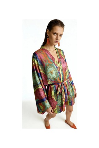 Fumee Melia Kısa Saten Sabahlık / Kimono Çok Renkli