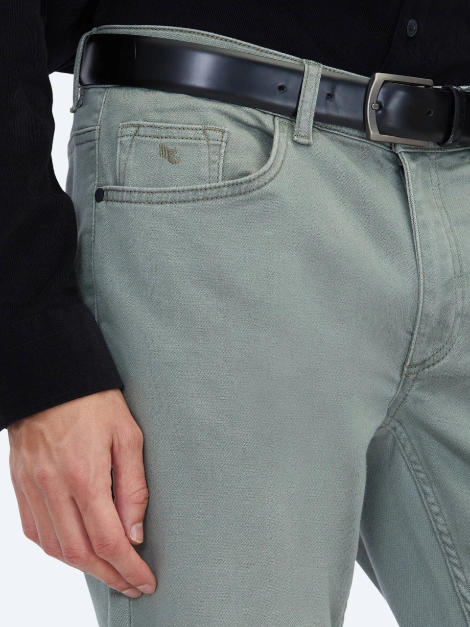 Açık Haki Slim Fit Denim Pamuk Karışımlı Pantolon Açık Haki