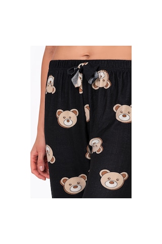 Kompedan Kadın Süet Ayıcık Desenli Pijama Tek Alt Desen 2