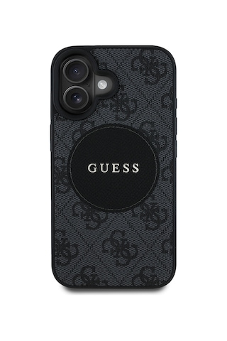 Apple Uyumlu iPhone 16 Kılıf Guess Lisanslı Magsafe Şarj Özellikli Yazı Logolu Circle Classic Kapak Siyah