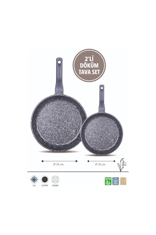 Fms D3007 Döküm Granit 2'li 20-28 Cm Tava Seti Siyah