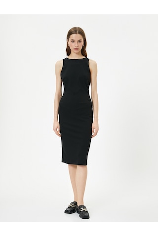 Koton Midi Elbise Sırt Detaylı Kolsuz Slim Fit Siyah 4sak80031fk 4SAK80031FK999 Siyah