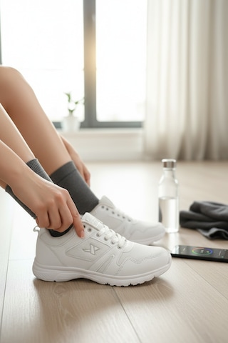 Enoch Unisex Beyaz Yüksek Tabanlı Bağcıklı Yürüyüş Ve Koşu Spor Ayakkabı Günlük Sneaker Beyaz