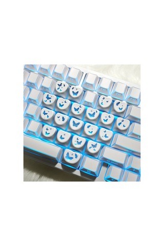 Leaven Kelebek Kalp Keycap Tuş Takımı Pbt - Rgb Uyumlu Işık Geçirgen - Beyaz