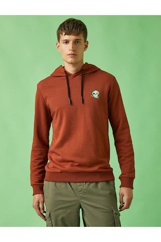 Koton Kuru Kafa İşlemeli Kapşonlu Sweatshirt Kahverengi 2kam71035mk Kahve