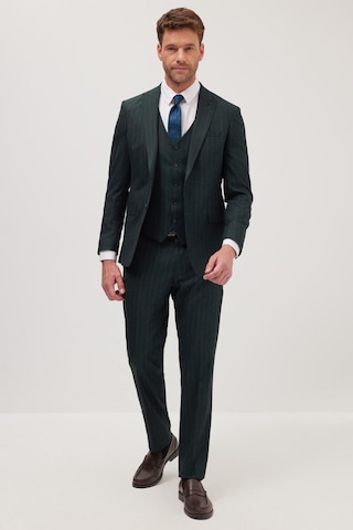 Tudors Erkek Slim Fit Haki Esnek Likralı Kumaş Sivri Yaka Yelekli Takım Elbise-41297 Haki