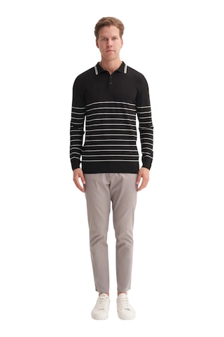 Cazador Slim Fit Viskon Dokulu Basic Çizgi Detaylı Polo Yaka Kazak-33020 Siyah