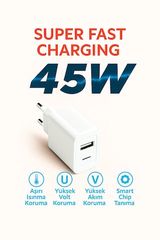 45w Ultra Hızlı Şarj Adaptörü Omıx X300 Uyumlu Qc 3.0 + Pd