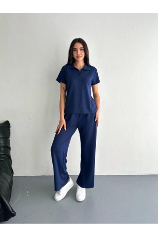 Mzpkartan Osy Modal Yumuşak Dokulu Kumaş Kısa Kollu Yakalı T-shirt Pantalon İkili Takım- Lacivert Lacivert
