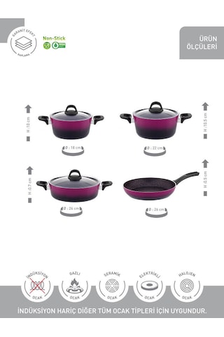 Hascevher Gloria 7 Pcs Silikon Tencere Seti 2.7mm 1822ten26kar26tv Renk Siyah Magenta