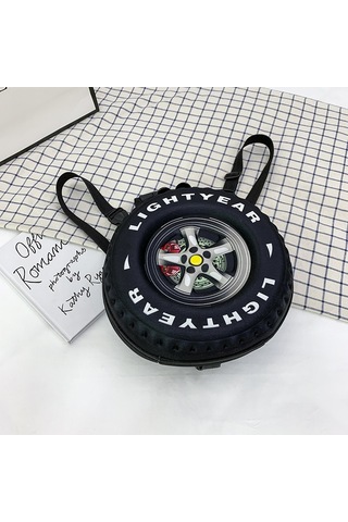 Yaratıcı Tekerlek Şekli 3d Küçük Okul Çantası-siyah