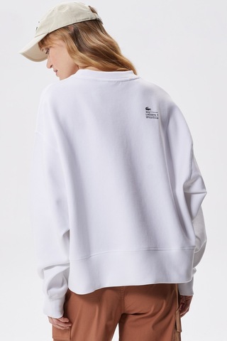 Lacoste Oversized Cotton Womens Sweatshirt Bol Kesim Bisiklet Yaka Pamuklu Kadın Sweatshirt Beyaz