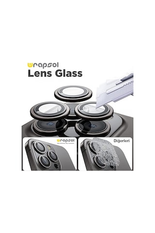Apple Uyumlu iPhone 15 Pro Kamera Lens Koruyucu Siyah Titanyum Kolay Uygulama Aparatlı
