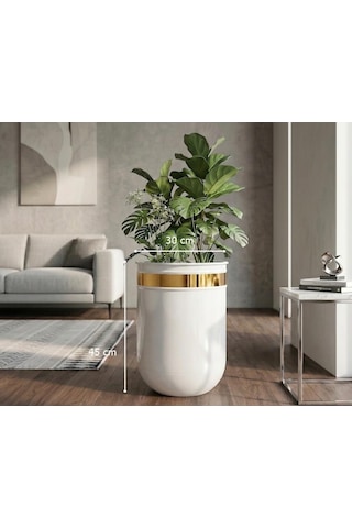Dekoratif Glossia 45 Cm Beyaz Gold Darbuka Saksı