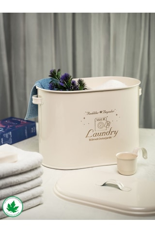 Lin Metal Bölmeli Metal Kapaklı Ölçekli Deterjanlık - Krem