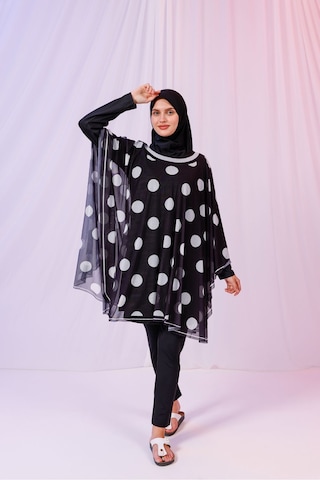 Tarzını Seç Kısa Kimono Pareo - Tesettür Pareo - Puantiyeli Siyah 180x135 Cm Çok Renkli