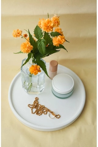 Dekoratif 24 Cm Yuvarlak Mum, Saksı Ve Takı Tabağı, Mumluk, Organizer Tabak, Kase, Tepsi - Beyaz