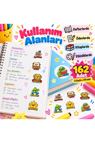 162 Adet Öğretmen Motivasyon Ve Ödül Sticker Seti 6 Farklı Tasarım Öğrenci Başarı Etiketi Çok Renkli