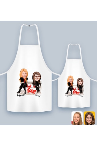 Bk Gift Kişiye Özel İkili Anne Kız Karikatürlü Mutfak Önlüğü Seti-3, Anneye , Anneler Günü leri