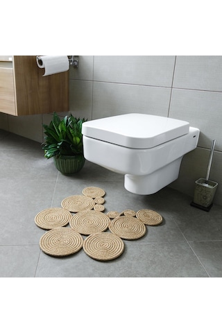 Bohem Tarz Jüt Klozet Önü Paspası - Doğal Jüt, Yıkanabilir Ve Dayanıklı Halı, Şık Ve Dekoratif Banyo Matı Genel