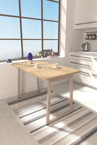 Vilinze Biga Sabit Mdf Metal Ayak Mutfak Masası - 70x120 Cm Vizon Naturel