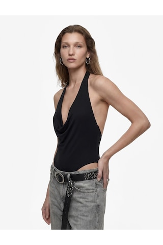 Koton Sırt Dekolteli Degaje Yaka Bodysuit Siyah 6sak10003ek