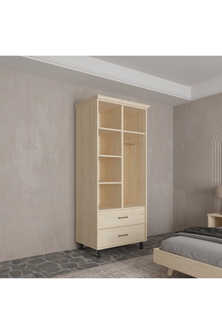 Renazzo Soft Wood 2 Kapaklı Masif Ahşap Gardırop Vernik Çam