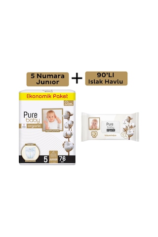 Purebaby Cırtlı Bez 5 Numara Junior 76 Adet + Islak Havlu