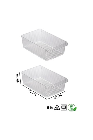 2'li 6 Litre Dolap İçi Ve Buzdolabı İçi Düzenleyici Banyo Mutfak Organizeri 20x32x7 Cm Şeffaf Beyaz