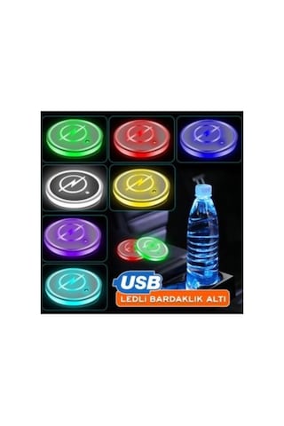 Opel Uyumlu 2 Adet Gece Sensörlü Ledli Bardaklık Altı Usb Sarjlı 7 Farklı Renk Degiştirebilen