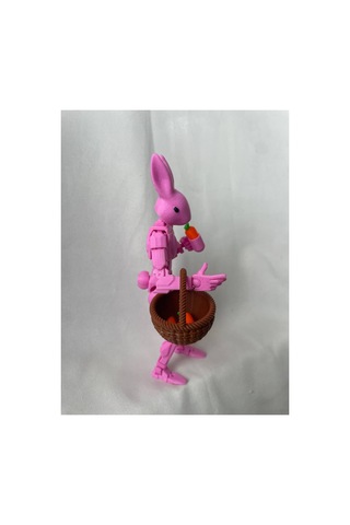 Oynar Eklemli Pembe Tavşan Robot Figürü Havuç Ve Sepet Aksesuarlı