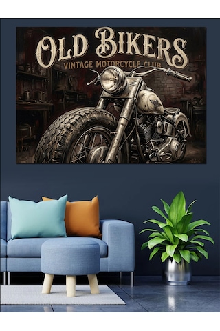 Old Bikers Klasik Motosiklet Tabelası Dekoratif Kanvas - Mdf Ahşap Tablo