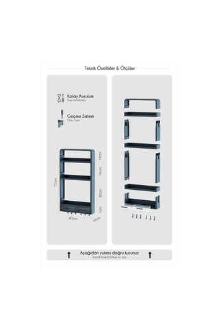 Walle Yapışkanlı Duvar Rafı, 70x40x10 Cm, Beyaz, Mutfak Banyo Organizeri, Çekmeceli Baharatlık Muk-02-1402
