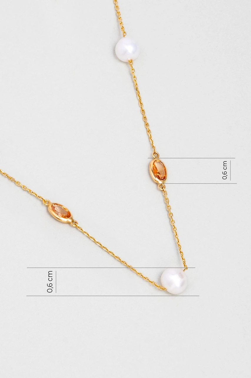 Doğal İnci Işıltısı 14 Ayar 45 Cm Sarı Altın Kolye Krem