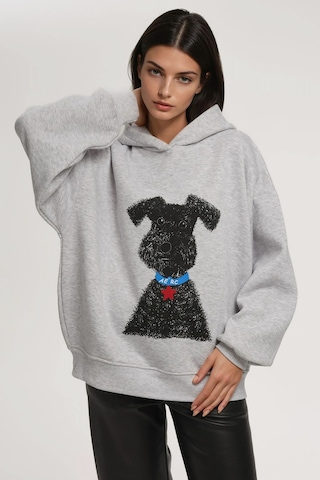 Hiccup Oversize Baskılı Kapüşonlu Sweatshirt Gri