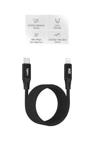 Type-c To Lightning Apple iPhone Uyumlu Şarj Kablosu 30w Pd Hızlı Şarj, 480mbps, 1.2m, Manyetik Örgü V0207004