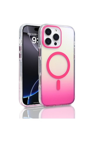 Apple Uyumlu iPhone 16 Pro Max Kılıf M-safe Şarj Özellikli Transparan Renk Geçişli Zore Toros Kapak Rose Pembe
