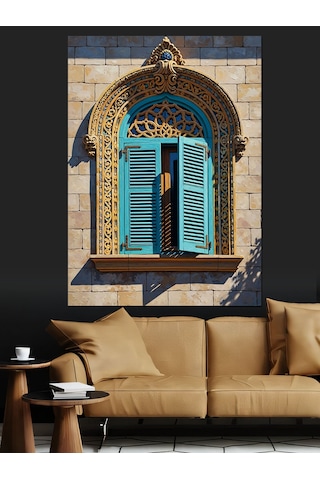 Tablo Mega Ahşap Mavi Pencere Panjurları Retro Dekoratif Kanvas - Mdf Ahşap Tablo